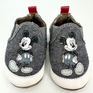 Robeez Old School Mickey Mouse Baby Shoes Infant Size 1 Leather Cotton Canvas